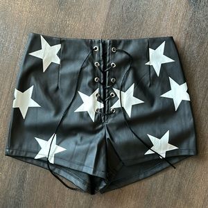 Tigermist black fake leather star shorts